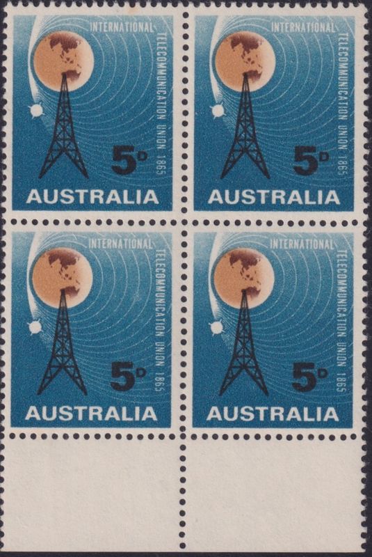 Australia 1965 5d ITU Marginal Block of 4 with &quot;Sputnik Retouched&quot;  Variety