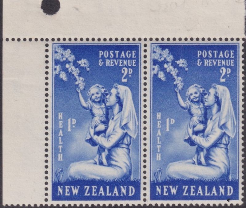 New Zealand 1949 2d+1d Health with Missing Stop Below D Variety