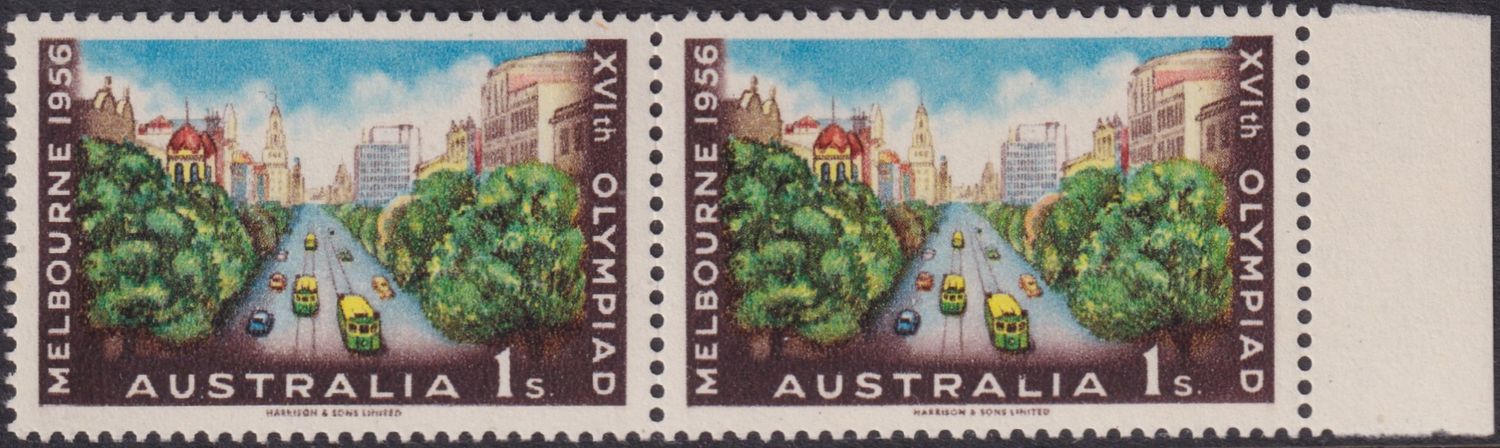 Australia 1956 1/- Olympics Positional Pair with Short L Variety