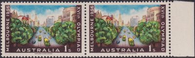 Australia 1956 1/- Olympics Positional Pair with Short L Variety
