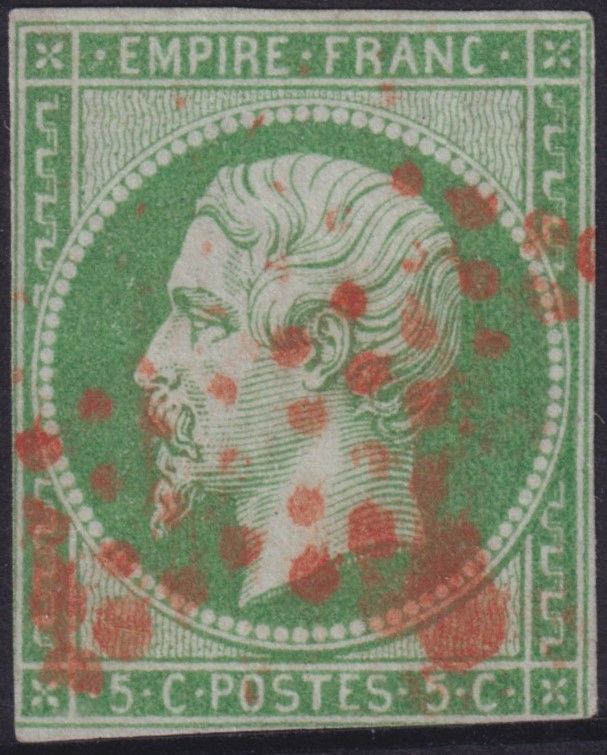 France 1860 5c Green/green Red Paris Star Cancel