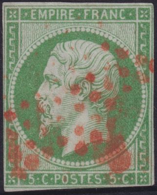 France 1860 5c Green/green Red Paris Star Cancel