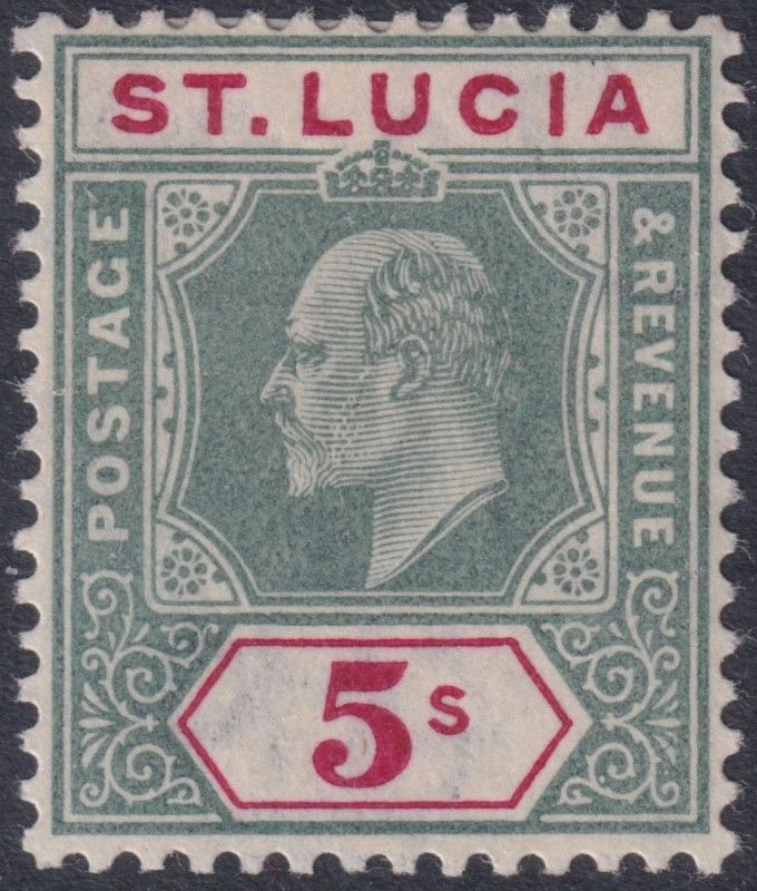 St Lucia 1905 5/- Green &amp; Carmine