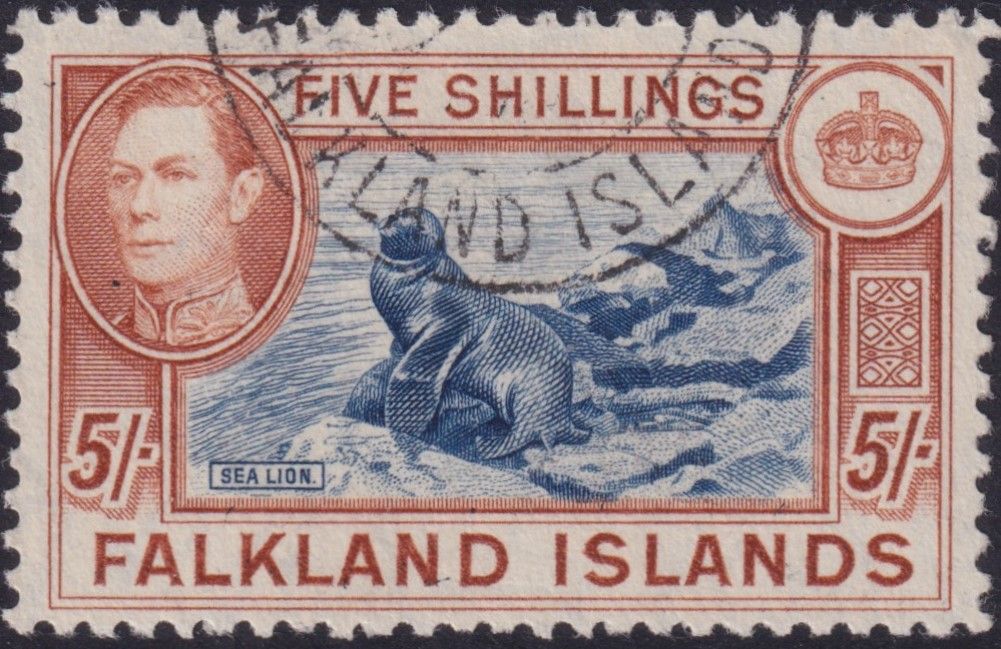 Falkland Islands 1938 5/- Blue &amp; Chestnut