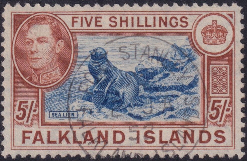Falkland Islands 1950 5/- Steel-Blue &amp; Buff-Brown