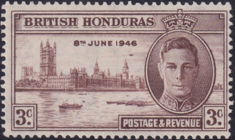 British Honduras 1946 3c Victory with Flaw in Sky
