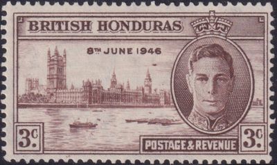 British Honduras 1946 3c Victory with Flaw in Sky