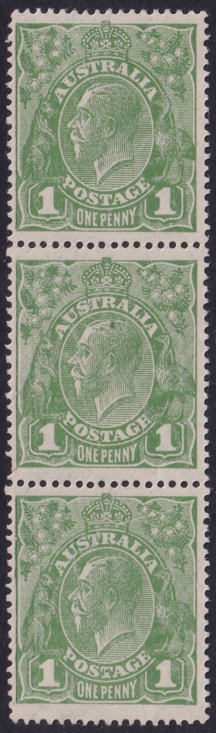 Australia 1924 1d Green Strip Lower Stamp with Wattle Line