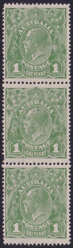 Australia 1924 1d Green Strip Lower Stamp with Wattle Line