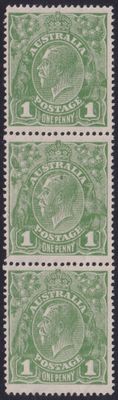 Australia 1924 1d Green Strip Lower Stamp with Wattle Line