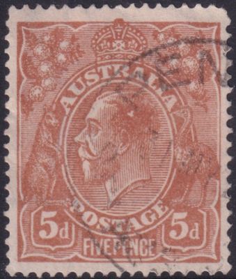 Australia 1915 5d Brown with White Flaw in King&#39;s Hair