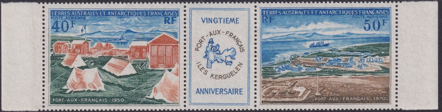 FSAT 1971 20th Anniversary of Port-aux Francais Airmail Triptych