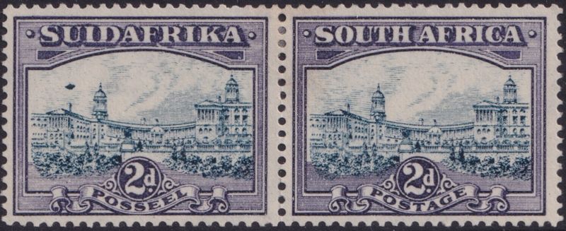 South Africa 1938 2d Blue and Violet Pair with Airship Flaw