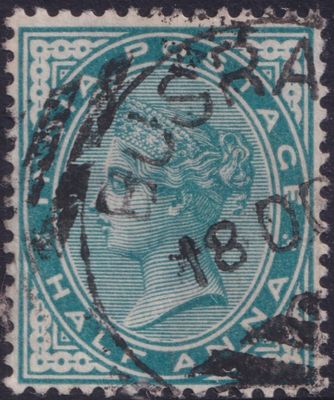 India Used Abroad ½ Anna Blue-Green used in Basra Iraq