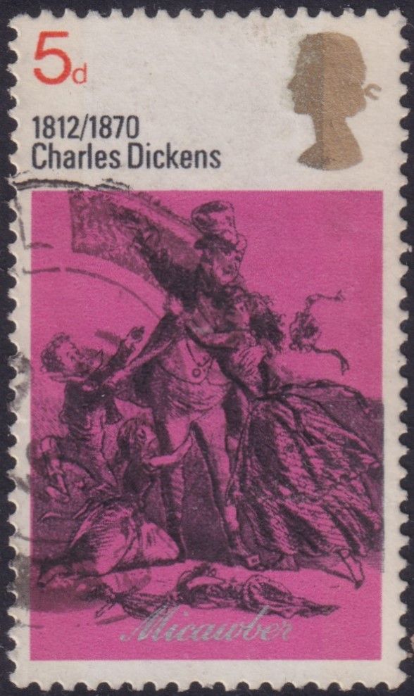 GB 1970 5d Dickens Micawber with Misplaced Embossing