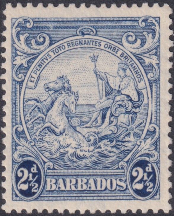 Barbados 1938 2½d Blue with Mark on Central Ornament