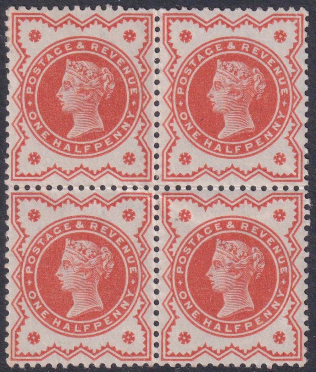 GB 1887 ½d Vermilion Block of 4
