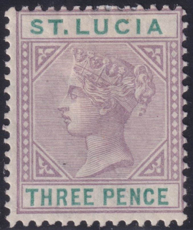 St Lucia 1886 3d Dull Mauve and Green Die I