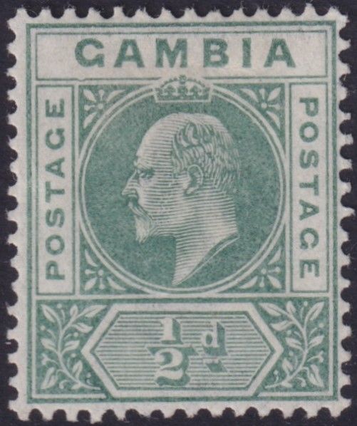 Gambia 1902 ½d Green with Dented Frame Variety