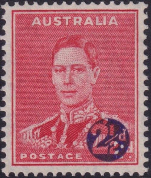 Australia 1941 2½d on 2d War Surcharge with Spot over Large 2 Variety