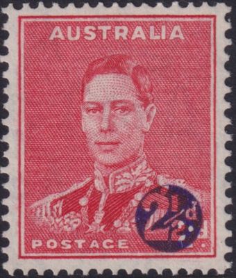 Australia 1941 2½d on 2d War Surcharge with Spot over Large 2 Variety
