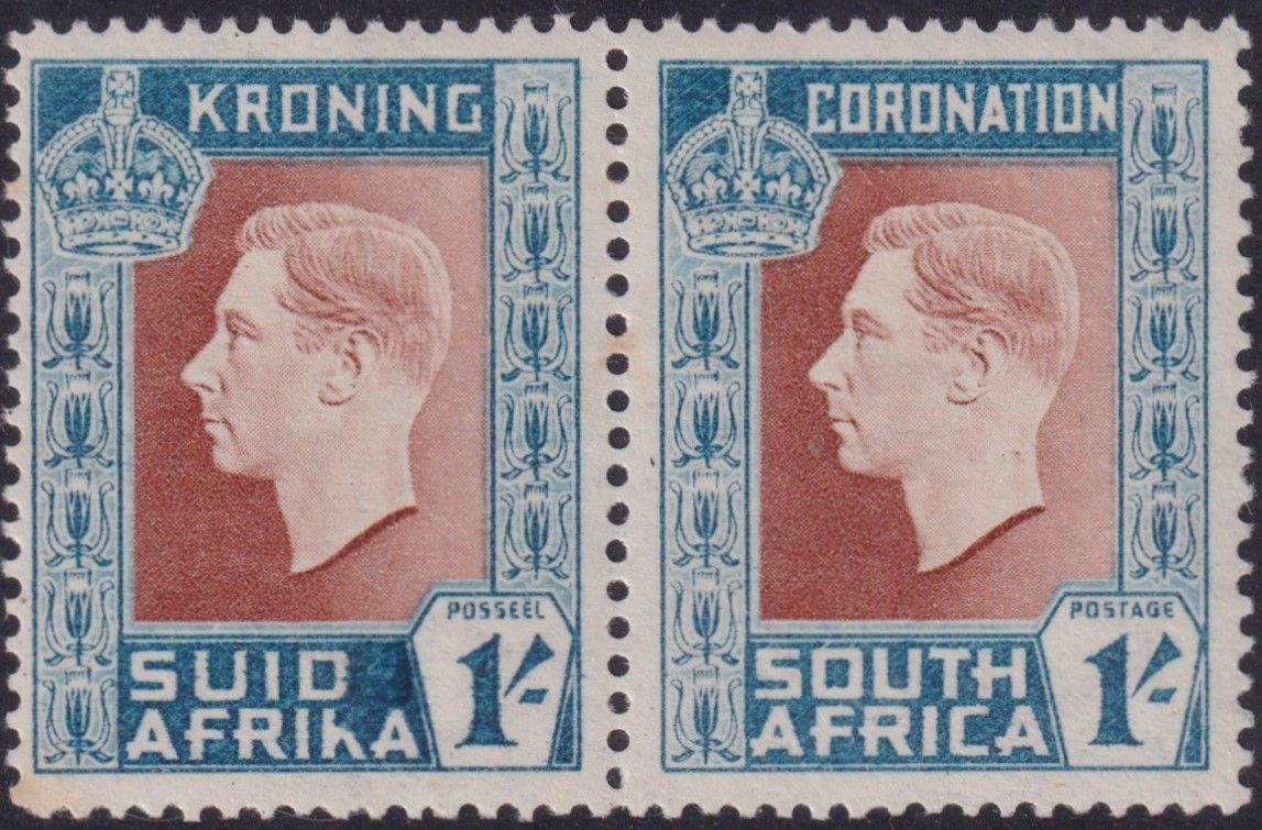 South Africa 1937 1/- Coronation Pair with Missing Hyphen