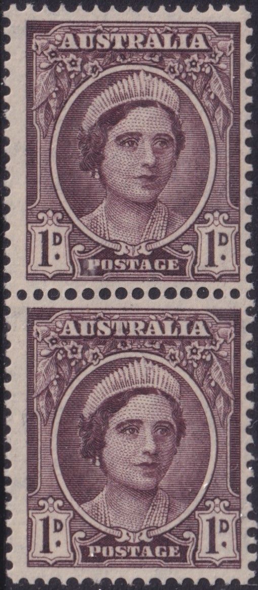 Australia 1943 1d Maroon Coil Pair