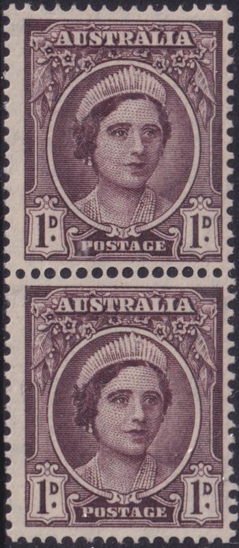 Australia 1943 1d Maroon Coil Pair