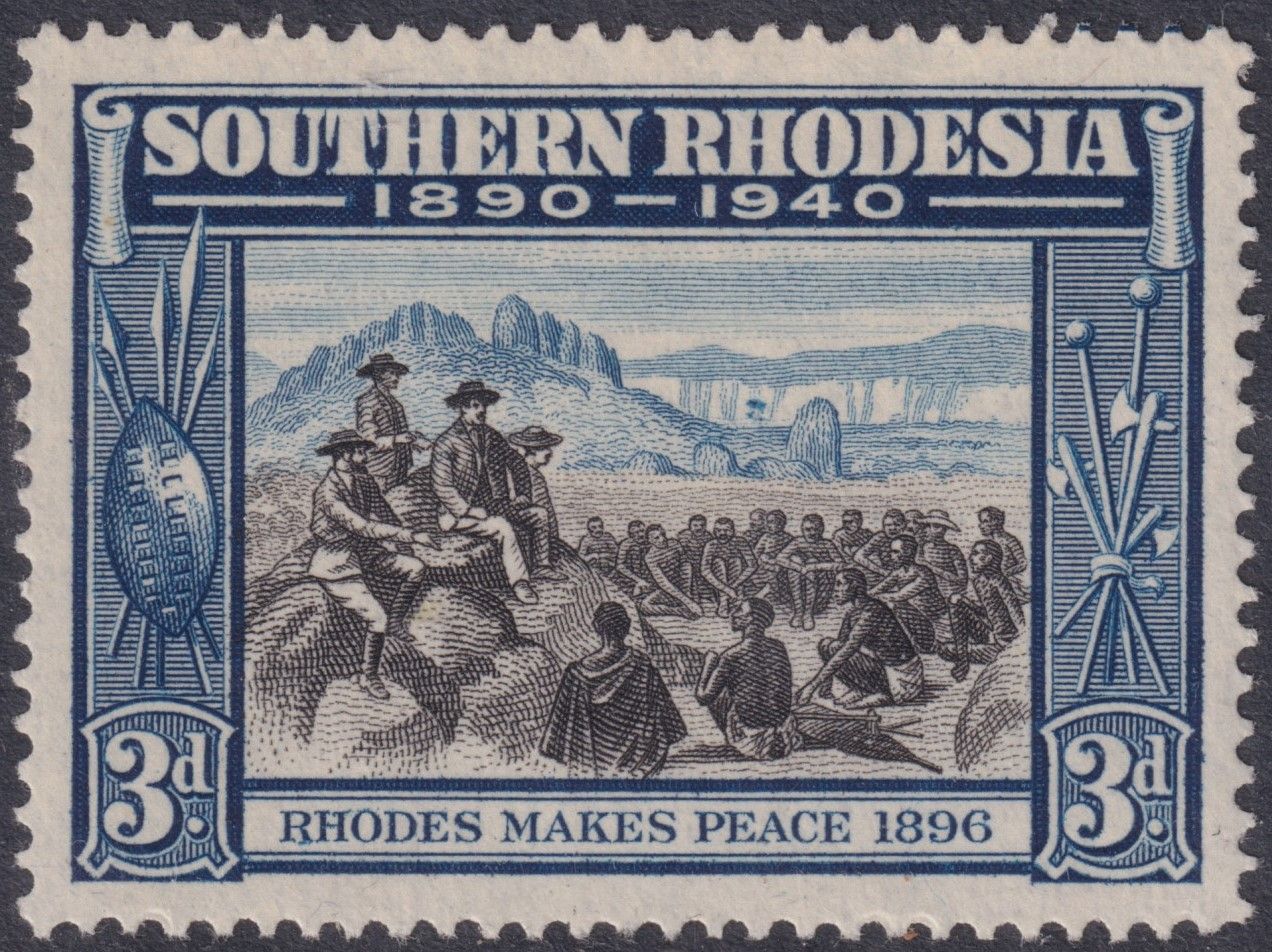 Southern Rhodesia 1940 3d Black and Blue with Cave Flaw