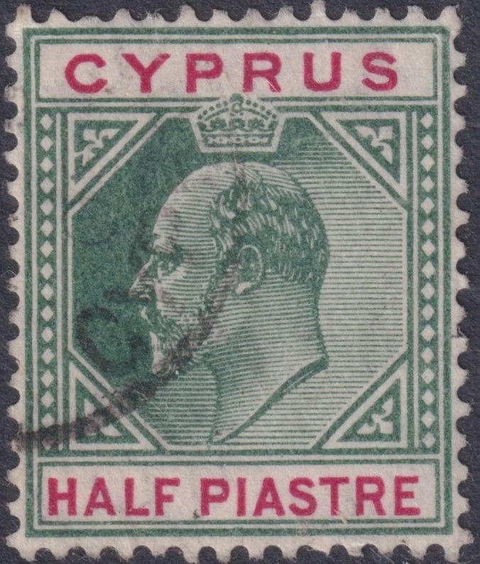 Cyprus 1904 ½pi Green and Carmine with Broken Top Left Triangle