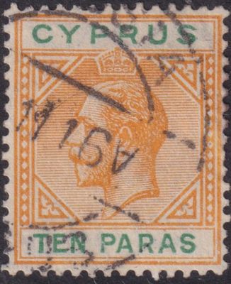 Cyprus 1912 10p Orange and Green with Broken Triangle
