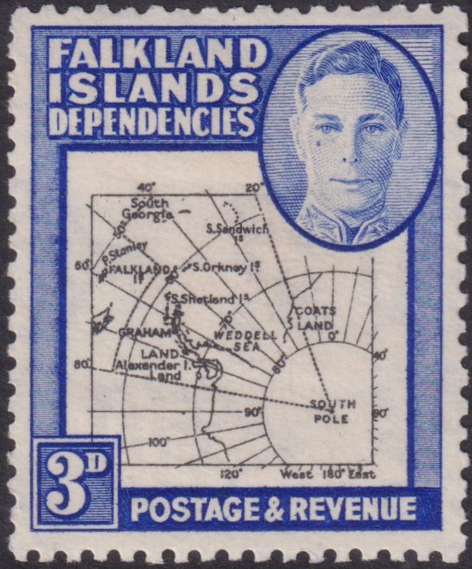 Falkland Island Dependencies 1946 3d Thick Map with Teardrop Flaw