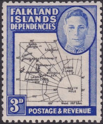 Falkland Island Dependencies 1946 3d Thick Map with Teardrop Flaw