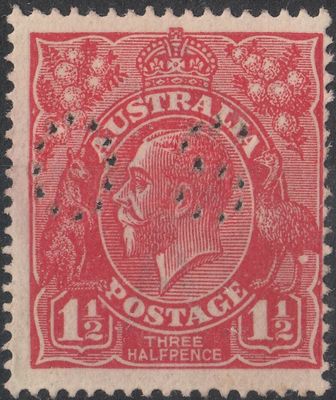 Australia 1924 1½d Scarlet KGV perf OS with White Flaw on Emu&#39;s Leg