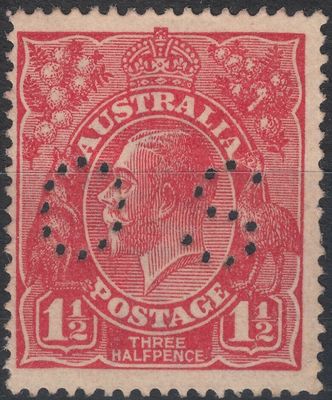 Australia 1924 1½d Scarlet KGV perf OS with Spear in Right Wattles and Retouched ALIA