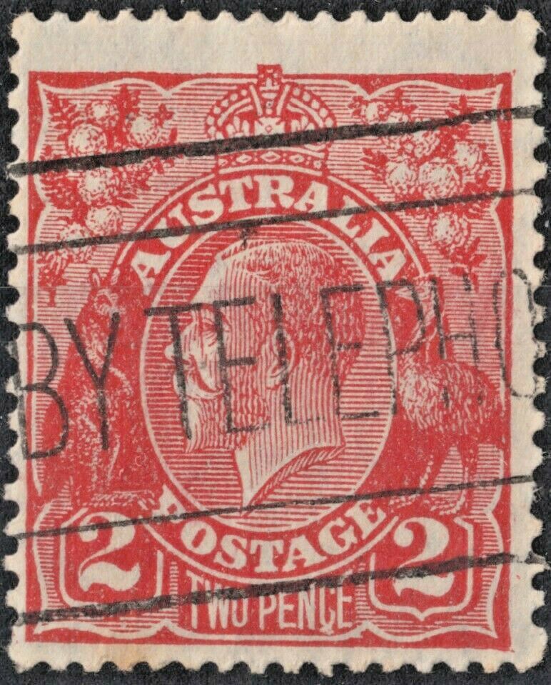 Australia 1930 2d Golden Scarlet KGV with Flaw on C of PENCE and Frame Below