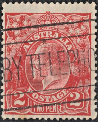 Australia 1930 2d Golden Scarlet KGV with Flaw on C of PENCE and Frame Below