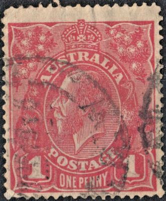 Australia 1914 1d Red KGV with WattleLine