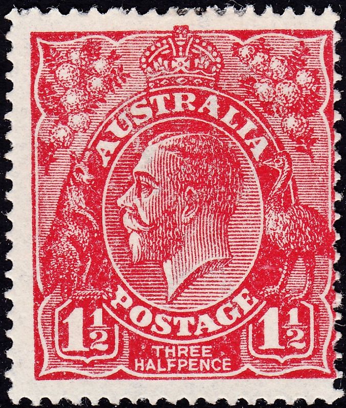 Australia 1925 1½d Scarlet KGV with Thin RAL Retouch