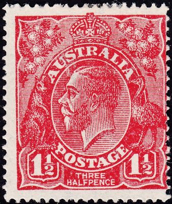Australia 1925 1½d Scarlet KGV with Thin RAL Retouch