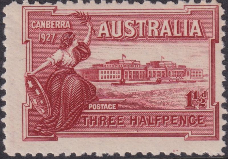 Australia 1927 1½d Parliament with Flaw on First A of AUSTRALIA