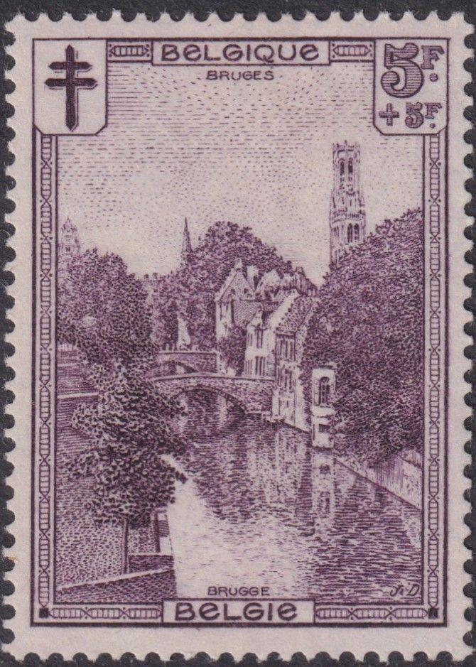 Belgium 1929 5f+5f Purple Anti TB Fund