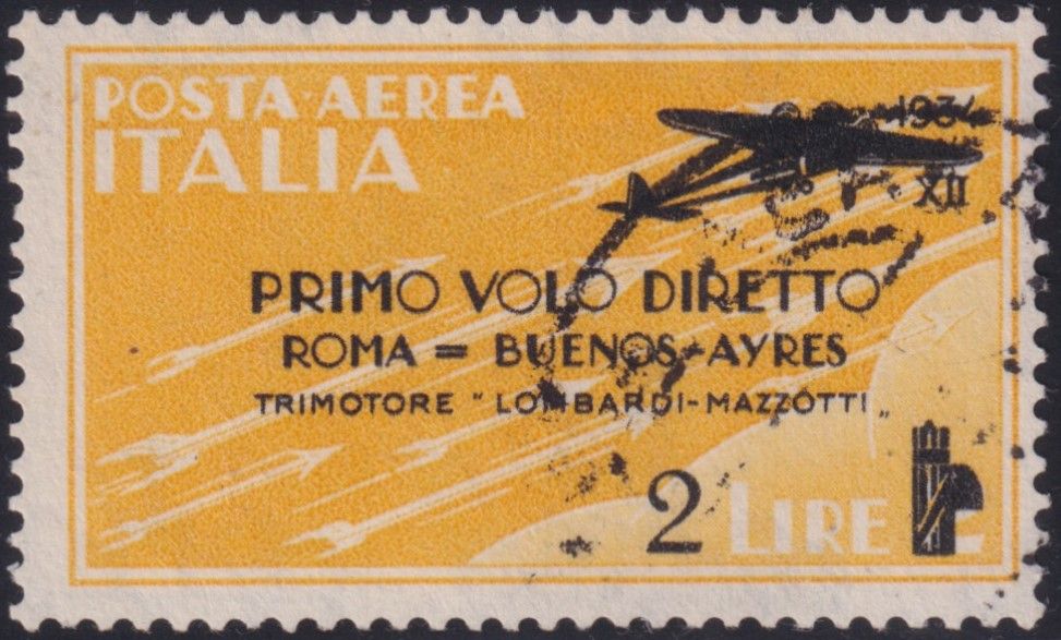 Italy 1934 2l on 2l  Yellow Rome-Buenos Aires Flight