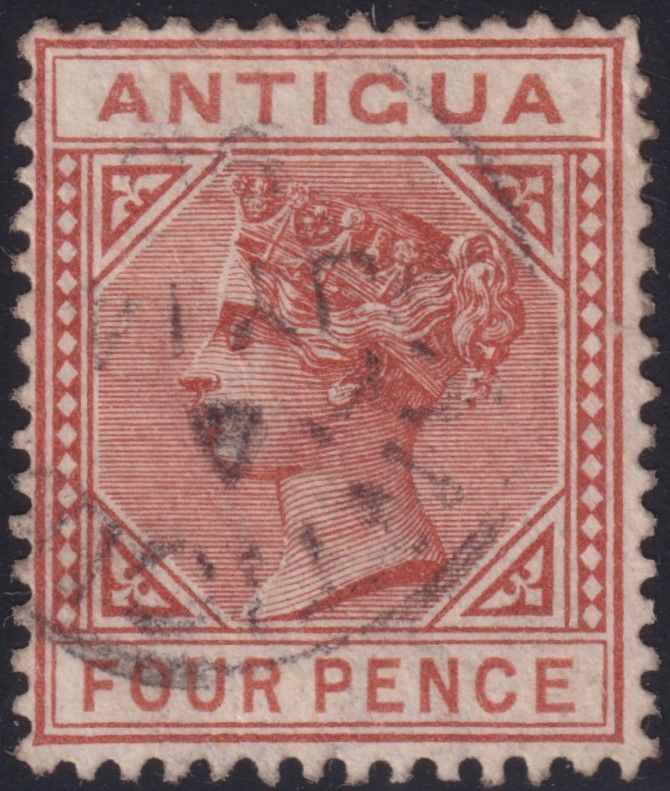 Antigua 1887 4d Chestnut with Detached Top Left Triangle