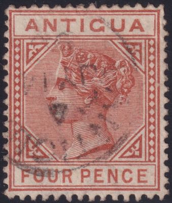 Antigua 1887 4d Chestnut with Detached Top Left Triangle