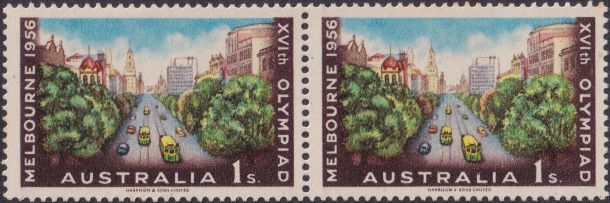 Australia 1956 1/- Olympic Games with Short L of Australia