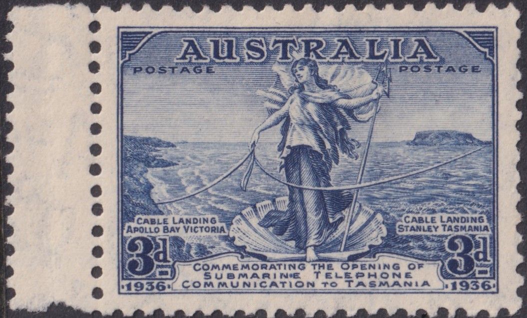 Australia 1936 3d Cable with Coloured Spot Between N and E of Submarine