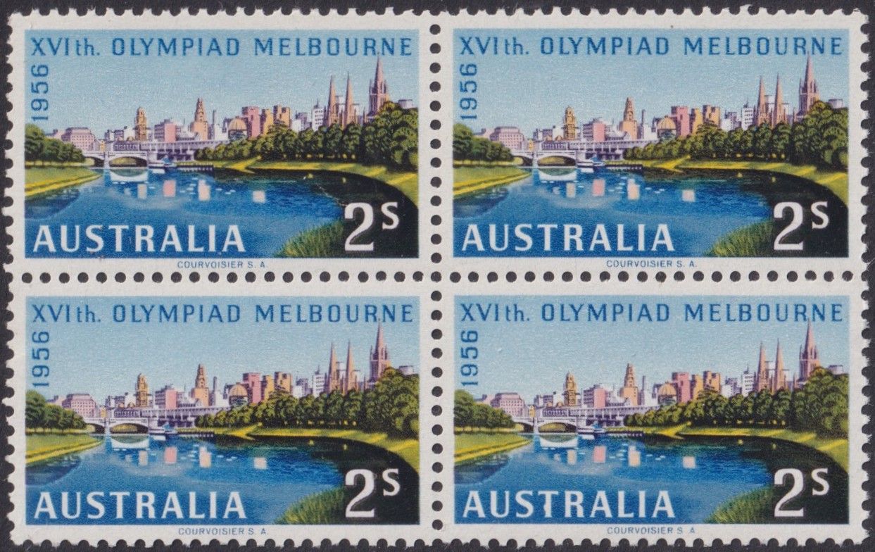 Australia 1956 2/- Olympic Games with White Flaw on T of Australia