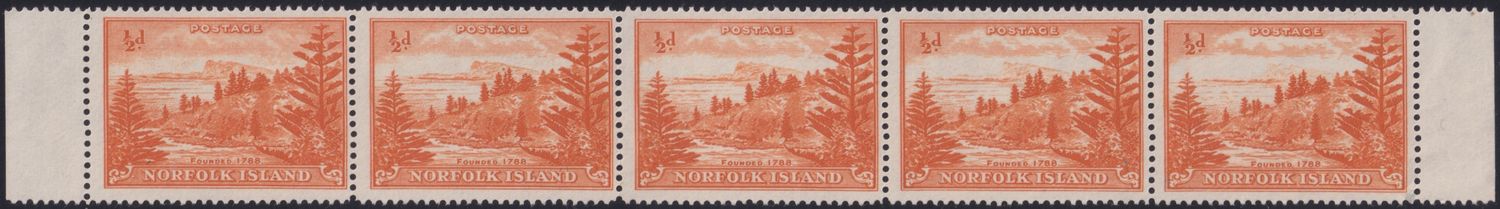 Norfolk Island 1947 ½d Ball Bay Strip with Disappearing Headland