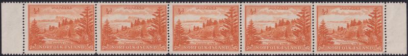 Norfolk Island 1947 ½d Ball Bay Strip with Disappearing Headland